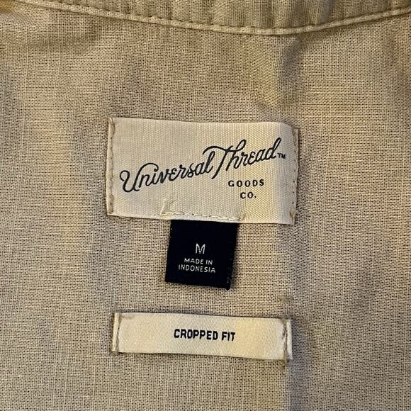 Universal Thread Long Sleeve Collared Cropped Cotton/Linen Blend Shirt Tan - Med - Picture 5 of 8